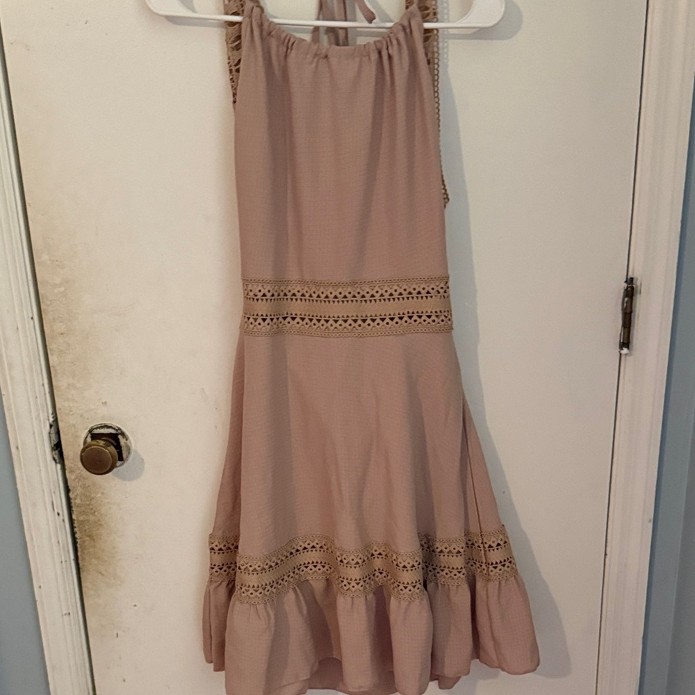 Elegant Pink Halter Dress with Lace Details